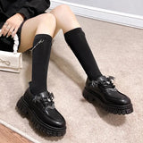 Women's Fashion Lolita Gothic Shoes College Style Black Pu Leather Platform Shoes Women Metal Chain Jk Uniform