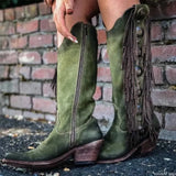 Women Mid-Calf Boots Cossacks Women's Shoes Vintage Leather Mid Heels Woman Gladiator Tassels Casual Female Zip