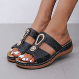 Breakj Slippers Female 2023 Summer New Large Size Flat Bottom Slope With Hollow Diamond Embroidered