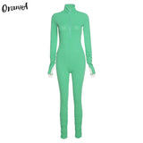 Women Ribbed Summer Activewear Skinny Stacked Jumpsuits Zipper Stretchy Turtleneck Fitness Workout Casual