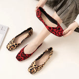 Size 35-43 leopard pattern flats woman ballerina flock shallow sneaker shoes women square toe soft soled moccasins