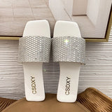 Breakj Version Of Water Diamond Flat Bottom Slippers Female Type One Foot Pedal Home Clothing Slippers Women's