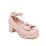 Japanese Girls Lolita Shoes Women Sweet Cherry Bow-knot JK Style Kawaii Princess Cosplay Party Wear Pumps Round Head PU