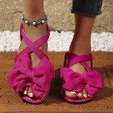 Breakj Sandals Women's Summer New Soft-Soled Bow Flat And A Word Sandals Fashion Wear Sweet Cool
