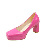 Size Square Head High Heels Fashion Waterproof Platform Women's Fashion Cover Foot Bright Skin Thick Heel Work Single