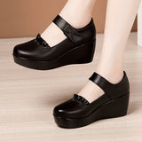 Slope Heel Single Shoes Women's 2023 Thick Bottom Waterproof Platform Soft Soles Red Large Size 43 Middle-Aged Mother