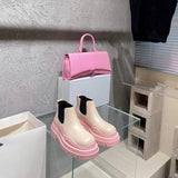 Women's Platform Boots 2022 Thick Bottom Color Avocado Green Martin Boots Casual Female Mid Chesil Boots Women Pink