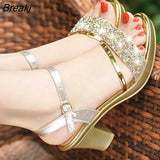 Woman New High-heeled Designer Shoes Luxury Women's Sandals Novelties 2023 Buckle Rhinestone Thick with Fish Mouth