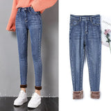 Warm Jeans Women 2019 New High Waist Stretchy Female Thick Fleece Denim Trousers Slim Elastic Jeans Velvet Pencil