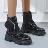 and Winter New Women's Motorcycle Boots Pocket and Ankle Boots Design 2022 Wedge Heel Thick Bottom British Fashion