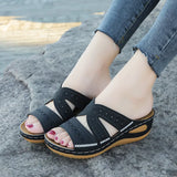 Breakj Women's Slope And Sewing Sandals Fish Mouth Thick Soles Hollow Large Size Shoes Embroidered Cool