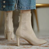 High Heel Boots Women's 2021 New Korean Style Autumn and Winter Mid Heel Stretch Thin Boots Pointed Toe Sock Boots