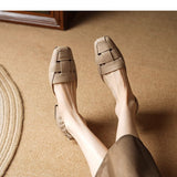 Retro Woven Hollow Sandals for Women 2024 Summer New Sheepskin Comfortable Square Head Flat Hollow Single