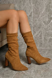 Breakj In The Boots Women's 2025 Autumn And Winter New High-Heeled Sharp-Headed Folding Pile Boots Large-Size Coarse And Fashion