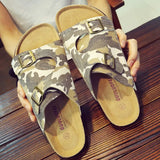 Men's Denim Mule Clogs Slippers Comfortable Cork One Buckle Slides Footwear For Men Camouflage Beach Sandals Flip