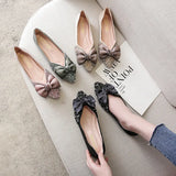 Spring Lace Bowknot Flats Women Glitter Crystal&Beads Ballets Shoes Ladies Pointed Toe Loafers Dress Slip On Moccasins