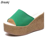 Women's Slippers Women's Fashion 2023 Summer Flowers Wear Thick-soled Slippers One Word Wedge Sandals Wedge Sandals