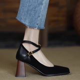Breakj And Autumn New High-Heeled Women's Velvet Face Retro Head Thick Heel Cross-Buckle With Korean Version Of Shallow Mouth Mary Jane Single Shoes