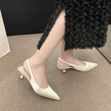Women 2023 New Women's Shoes Summer Korean Version Pointed Baotou Heel Elastic Set Foot Fashion Sandals