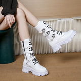 ANKLE BOOTS Goth Boots Woman Winter 2023 Platform Shoes Sneakers Studded Belt Buckle Punk Army Chunky Heels Mid Calf