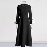 Elegant Style Style Slim Long Dress 2025 Summer New Design Sense Splicing Three-Dimensional Flowers Long Sleeve