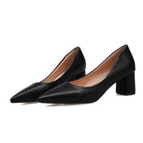 Breakj Version Of Spring Autumn New Thick Heel Single Shoes Female Pointed Head Shallow Mouth Temperament Professional Pure Color High Heels Female Fashion Ladle