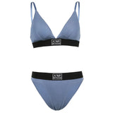Casual Black Seamless V Neck Bra and Panty Set Embroidery Letter Sexy 2 Piece Lingerie Sets Women Sporting