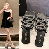 Breakj Version Of The Diamond Snake Head One Character Type Flat Bottom Slippers Female Flat Slippers, Square Head Home Slippers