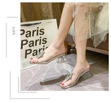 Summer Slippers Women Shoes Woman New Clear Transparent Crystal Mules Bow Knot Thick High Heels Sexy Ladies Shoes Plus Size