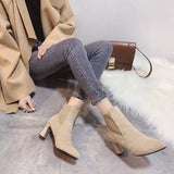 Boots Women's New Pointed Thick Heel High Heels Net Red Thin Boots Elastic Short-Shot Women's Boots In The Autumn And Winter Of