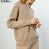 Pieces Set Women hooded sweater Tracksuit Turtleneck Sweater + Carrot Jogging Pants Pullover Sweater Set CHIC Knitted