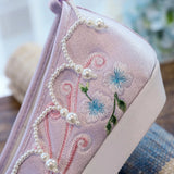 Breakj Shoes, Hanfu Shoes Single Shoes / Cotton Shoes Ancient Costume Ming Embroidered Cloth Shoes Warped Head