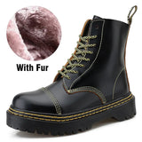 Boots Platform Genuine Leather Lace-up Chunky Motorcycle Ankle Boots Female Winter Shoes Woman Punk Booties Botas