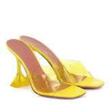 style Transparent PVC Women Slippers Fashion Square toe Cup heeled Summer Female Mules Slides High heels Sandals