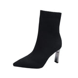 Boots 2024 New Autumn And Winter Tip Flying Weaving Large Size Women's Boots Thick, High-Heeled, Medium-Sized Thin