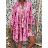 Fashion New V Neck Print Ruffle Dresses Casual Button Pacthwork Loose Mid Dresses Elegant Streetwear Party Female