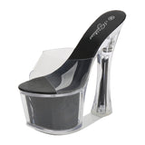 Breakj New Korean Version Of The Nightclub Car Model Shoes Super High Heels Thick Heel Waterproof Platform Sandals Transparent Crystal
