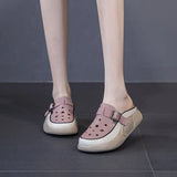 Thick Sole Slippers Female 2024 Summer New Baotou Engraved Hollow Hole Shoes Casual Leather Face A Foot Pedal Cool