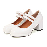EDEELVEEYS Patent Leather Womens Chunky 7cm High Heel Hook Loop Ankle Strap Pumps Platform Lolita Vintage Dress Shoes Big