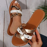 Women's Shoes Flat-Bottomed Snake-Collaged Slippers Women Willow-Pin Round Head Beach