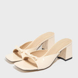 Breakj Engaged Lady High-Heeled Muller Bow Mirror-Faced Crocodile Pattern Sexy Toe Square Comfortable Coarse