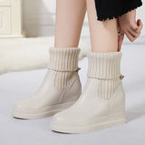 Leather Heightened With Plush Thread Short Boots Flat-Soled Martin Boots Thin Boots With Drill In The Middle Of The Thick