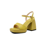 Shoes Women Real Leather Sandals Super High Heel Platform Sandals Square Toe Cow Leather Ladies Footwear Summer