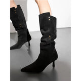 Breakj New Autumn And Winter Boots Pointed High Heel Large Size Thin Boots Two Wear Western Fashion Knight Boots