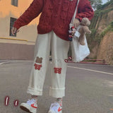 Japanese soft girl cute bear rabbit student Korean version loose wild casual straight nine-point wide-leg pants