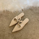 2023 New Pointed Soft Leather Semi-Wrapped Head Low-Heeled Slippers Women Wear French Style Single