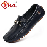 Loafers Men Handmade Leather Shoes Casual Driving Flats Slip-on Shoes Moccasins Boat Shoes Black/White/Blue Plus Size