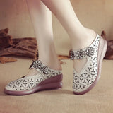 Muffin Heel Flat-Soled Women's Slippers Cave Style Leather Hollowed-Out Sticky Mother Shoes Flat Soles Raised Soft