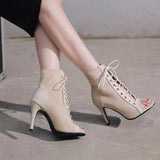 Women's Summer Boots Gladiator Sandals Sexy Black Shoes New High Heels Footwear Lace-up Pole Dance Elegant Fashion Free