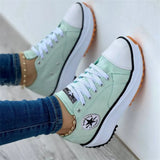 Breakj Casual Single-Shoe Women 2025 Spring And Autumn New Round Head Tie With Thick Bottom Low Help Canvas Single